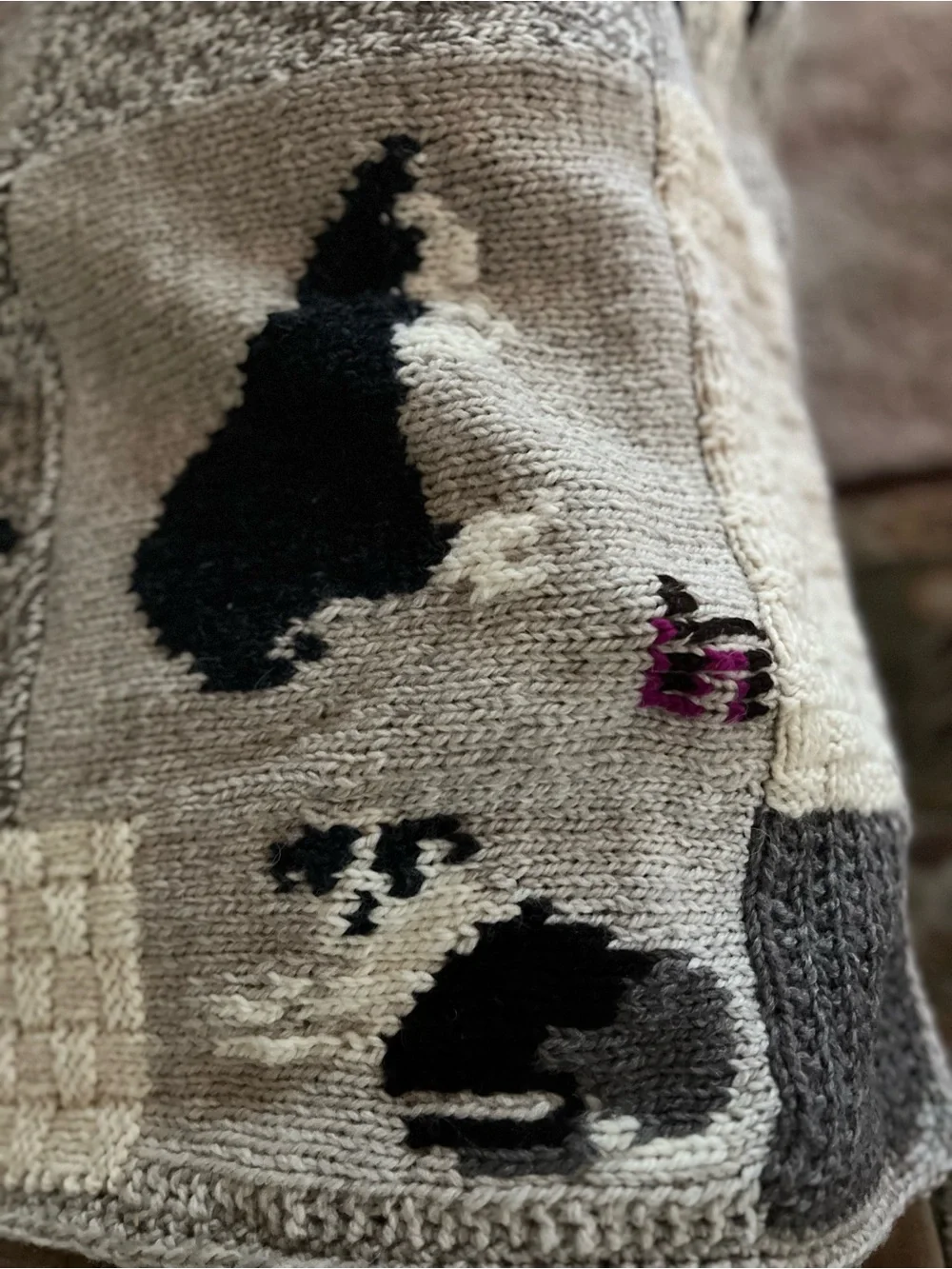 Handmade Sheep & Border Collie Wool Blanket/ Afghan Fleece Lined Peruvian Wool